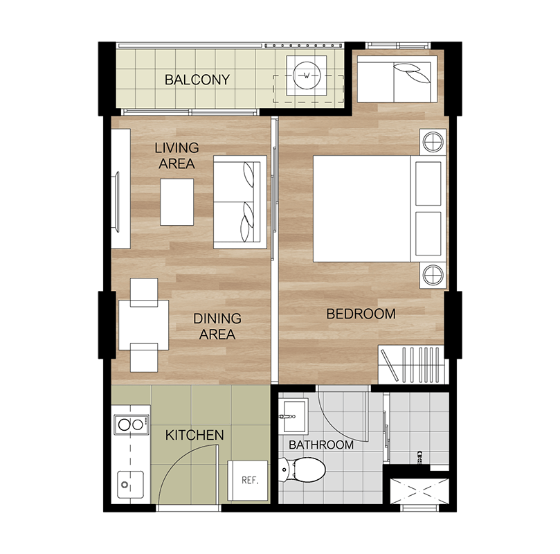 คอนโด หัวหิน ติดทะเล ลา กาซิต้า หัวหิน (La Casita) 1 ห้องนอน 1 ห้องน้ำ B
