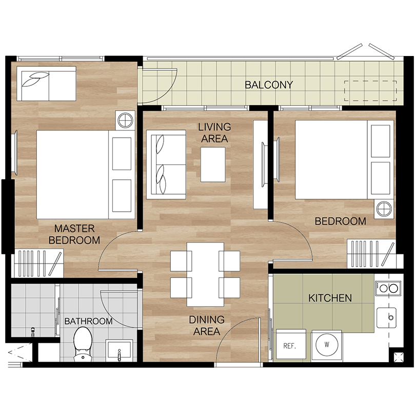 คอนโด หัวหิน ติดทะเล ลา กาซิต้า หัวหิน (La Casita) 2 ห้องนอน 1 ห้องน้ำ A