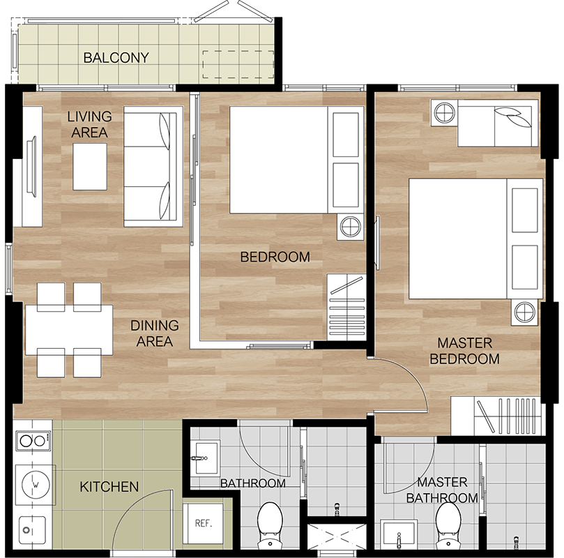 คอนโด หัวหิน ติดทะเล ลา กาซิต้า หัวหิน (La Casita) 2 ห้องนอน 1 ห้องน้ำ B