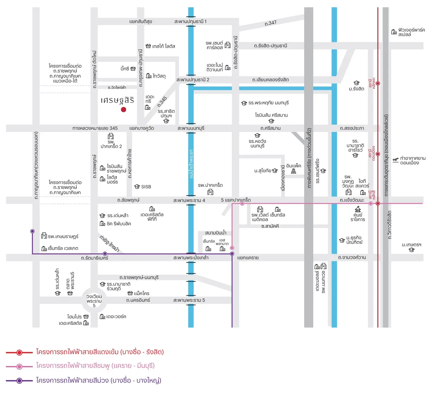 แผนที่เดินทางและสิ่งอำนวยความสะดวก เศรษฐสิริ กรุงเทพ - ปทุมธานี 2