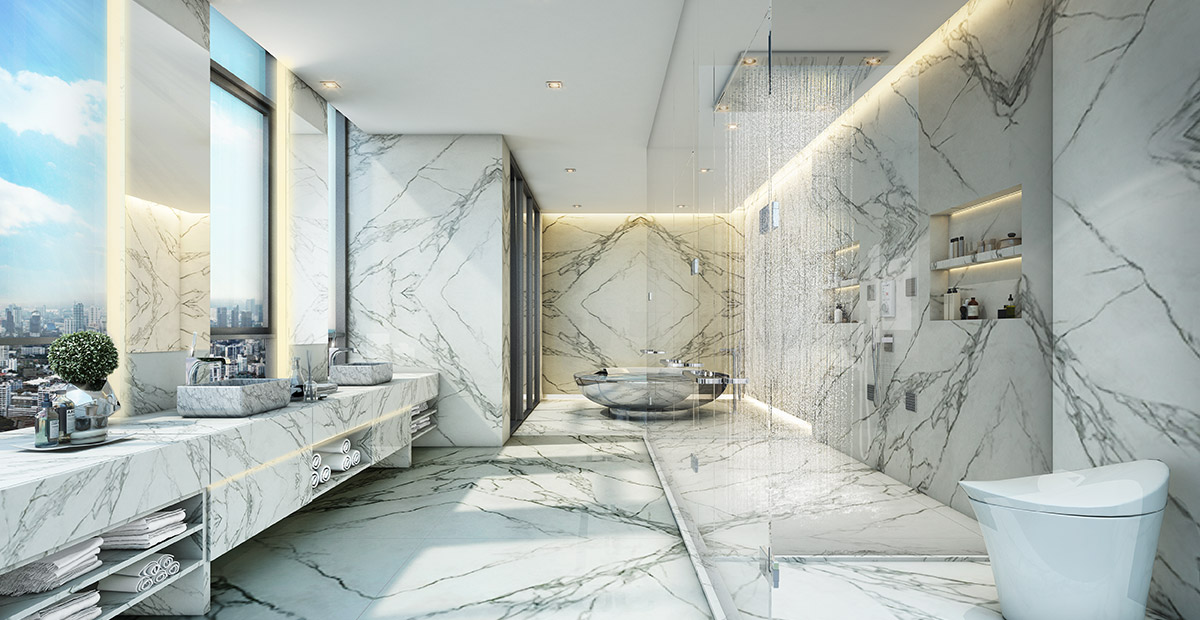 Condo Thonglor The Monument Thong Lo Marble tile bathroom