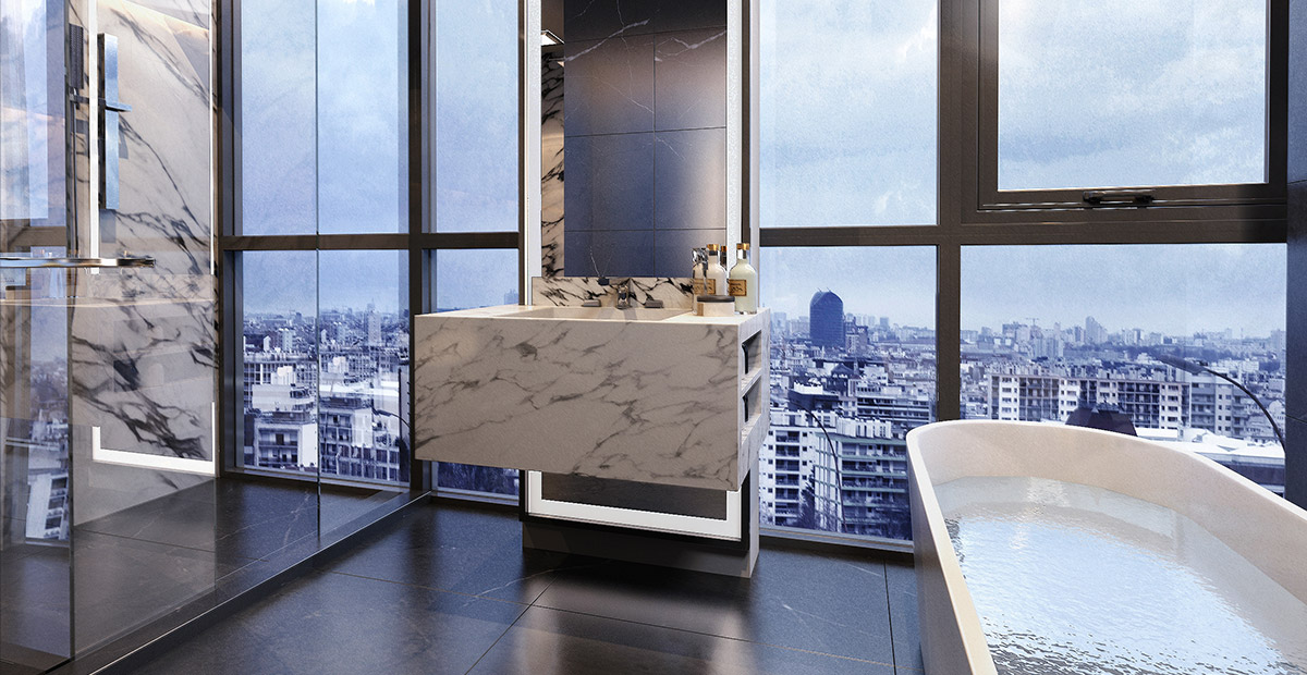 Condo Thonglor The Monument Thong Lo Marble tile bathroom